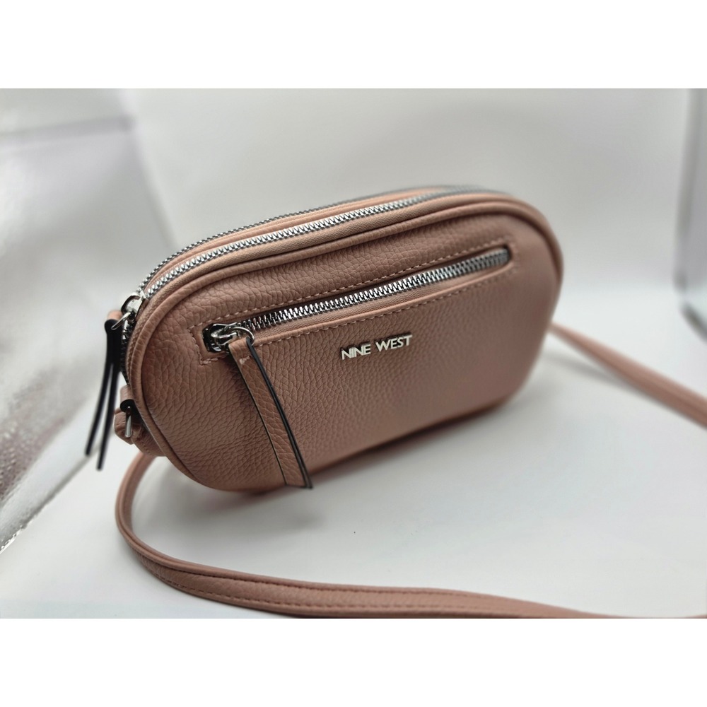 Nine West Blush Pink Pebbled Crossbody Bag Double Zip Camera Bag Silver Hardware